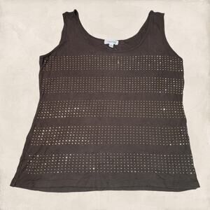 Calvin Klein Y2K Embellished Green Ribbed Tank Top XL